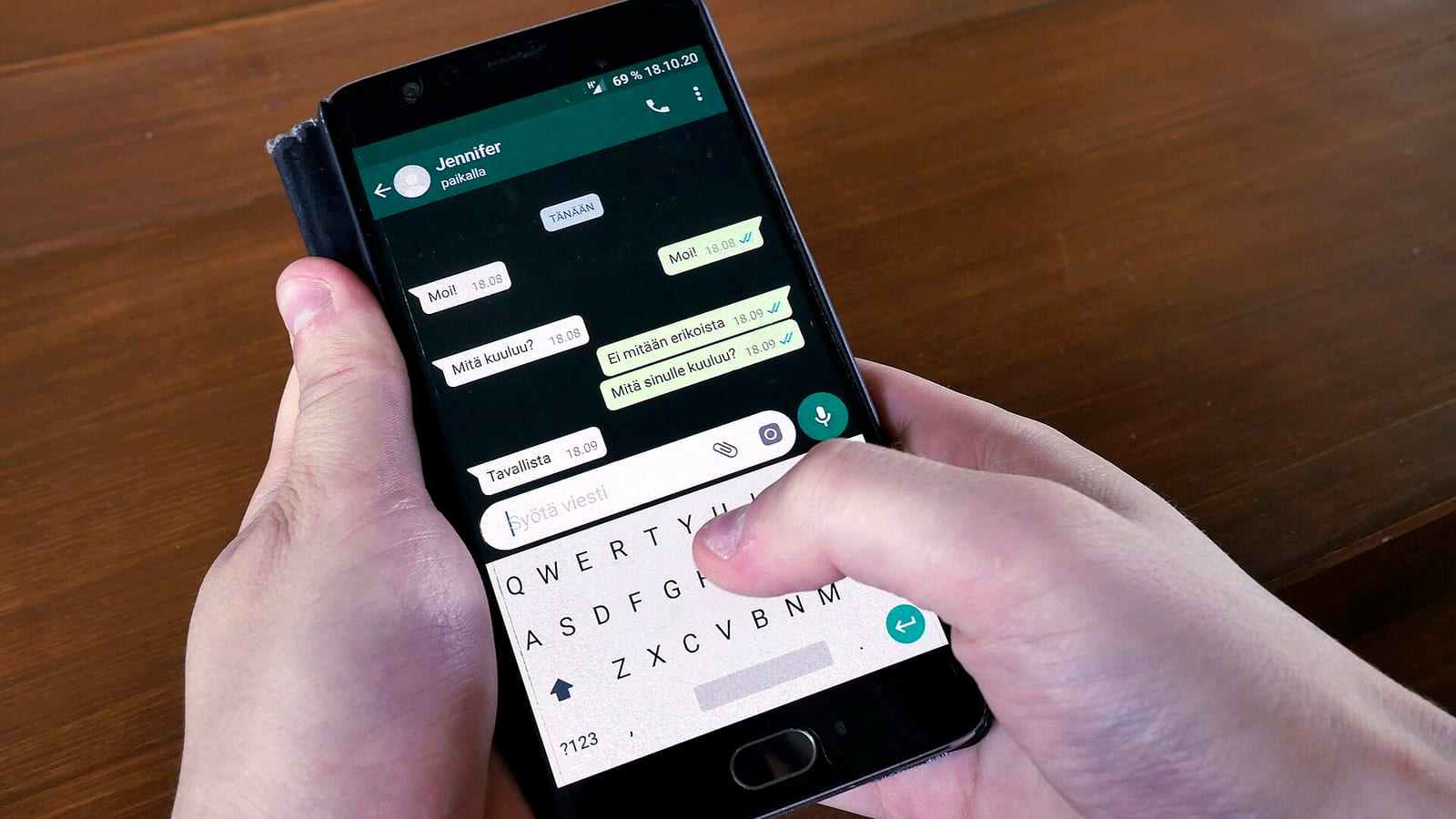 Messaging with WhatsApp on a smartphone.