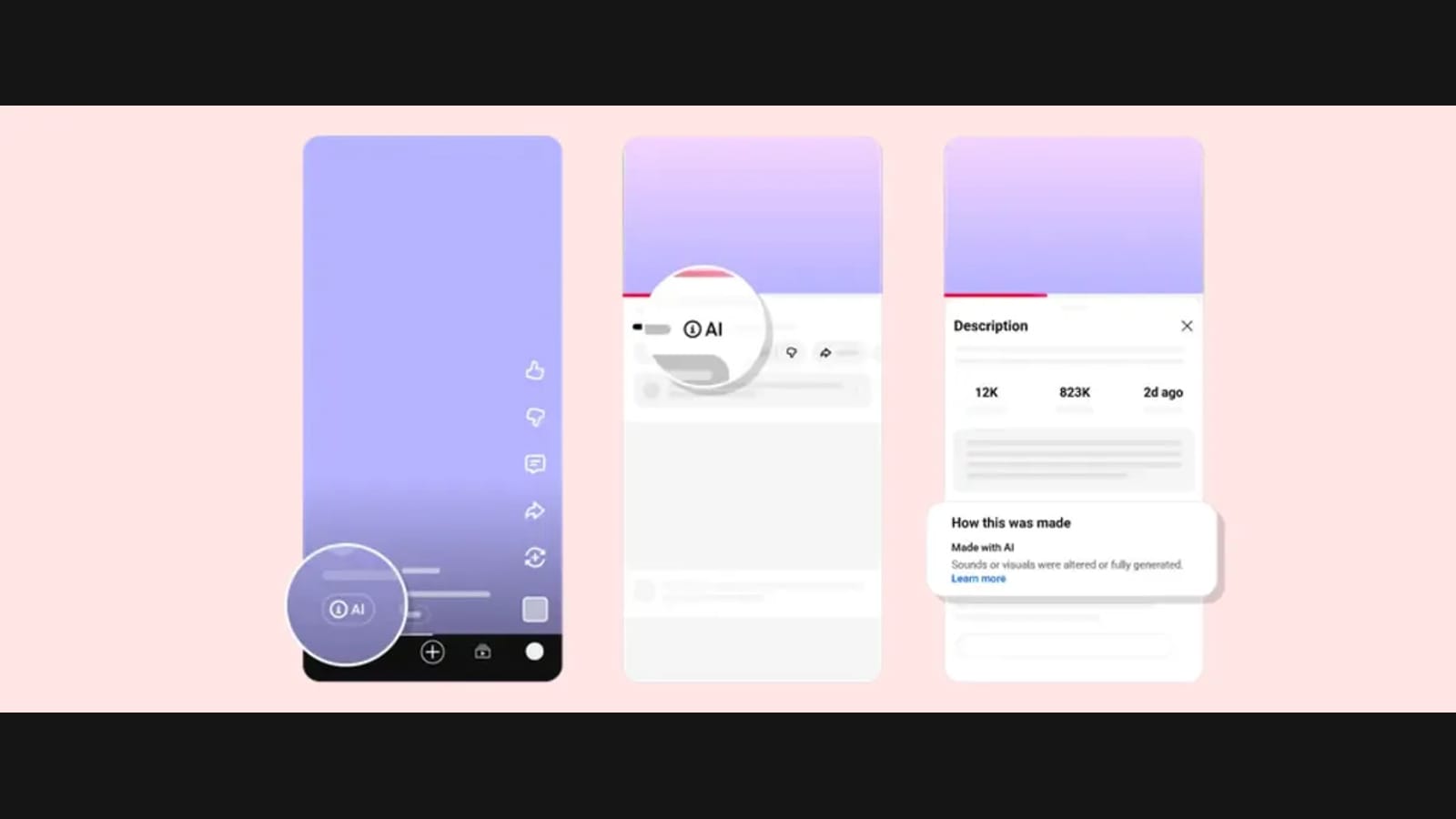 Official Google media illustrating YouTube's updated AI content labels for viewers and creators.